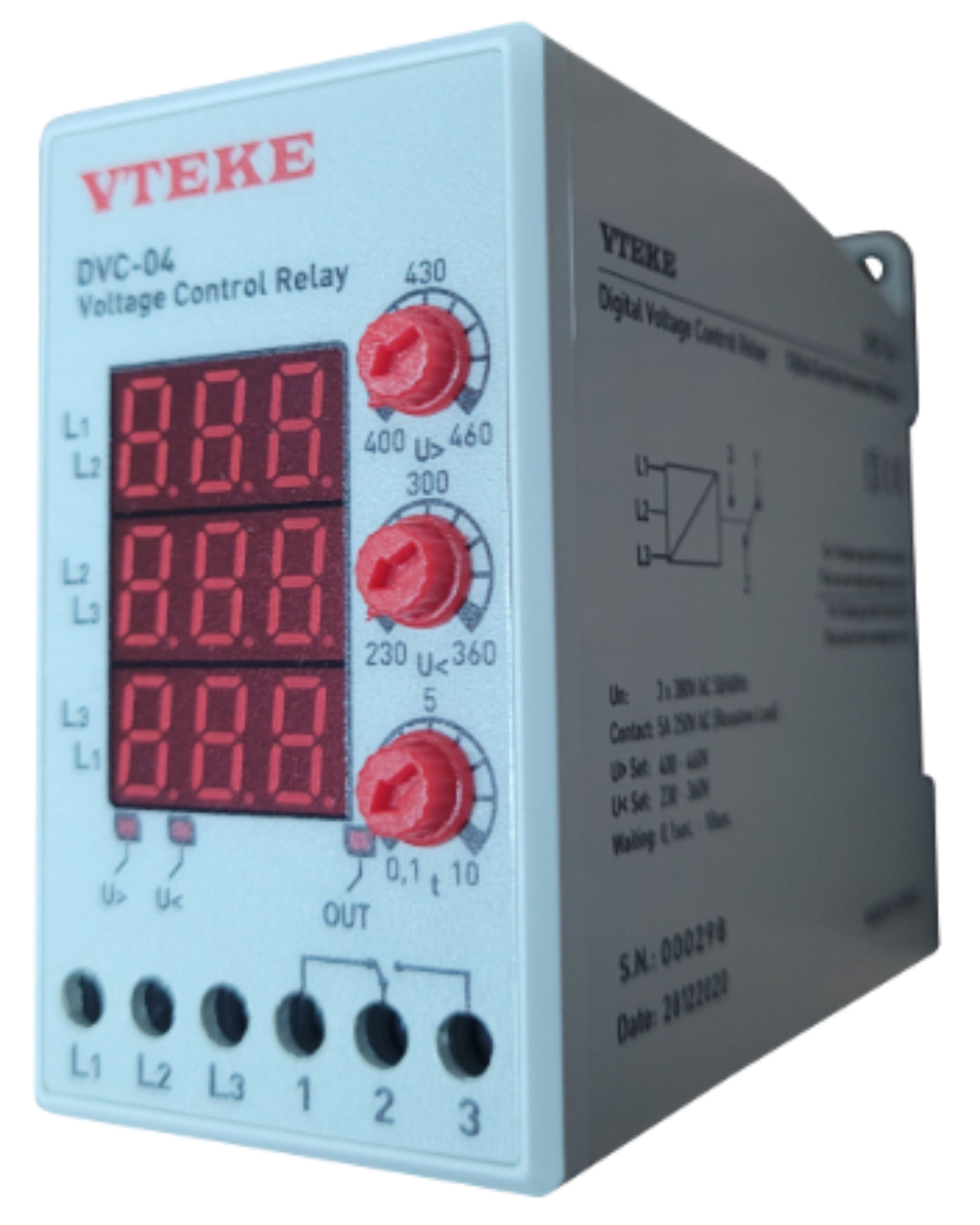 3-PHASE DIGITAL VOLTAGE RELAY (with display) Over Voltage 400V - 460VAC Under Voltage 230V - 360VAC | VTEKE DVC-04