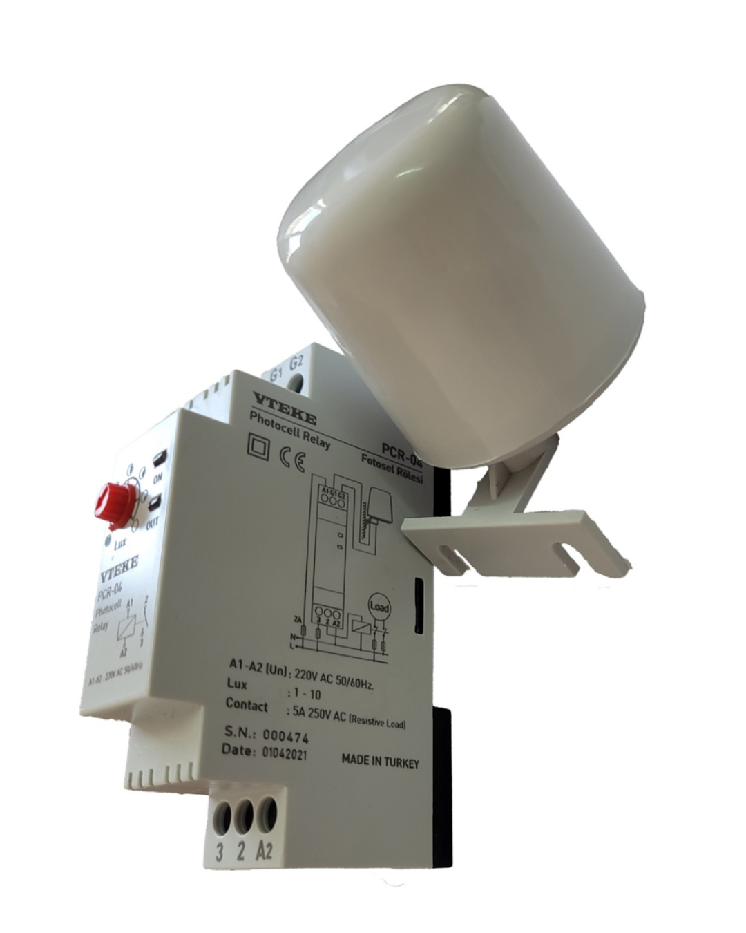 PHOTOCELL RELAY, LUX ADJUSTABLE, DIN TYPE 10Lux fixed | VTEKE PCR-04