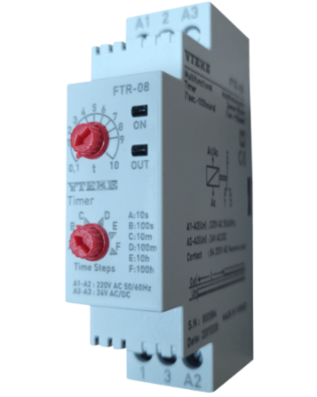 MULTI-FUNCTIONAL OFF DELAY TIMER, 0.1min – 100min, 150-260VAC | VTEKE FTR-08D